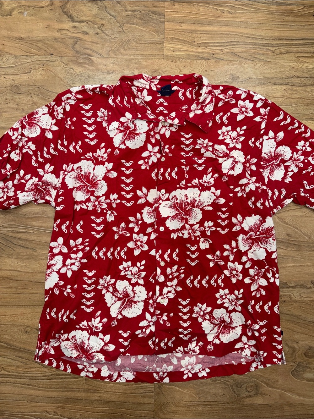 GAP Red & White Floral Hawaiian Button-Down Shirt